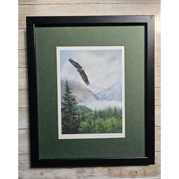Vintage Framed J. Thompson Eagle Art Print Pencil Signed 155/350 13.5" x 11.5"